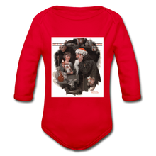 Load image into Gallery viewer, Playing Santa, Organic Long Sleeve Baby Bodysuit - red
