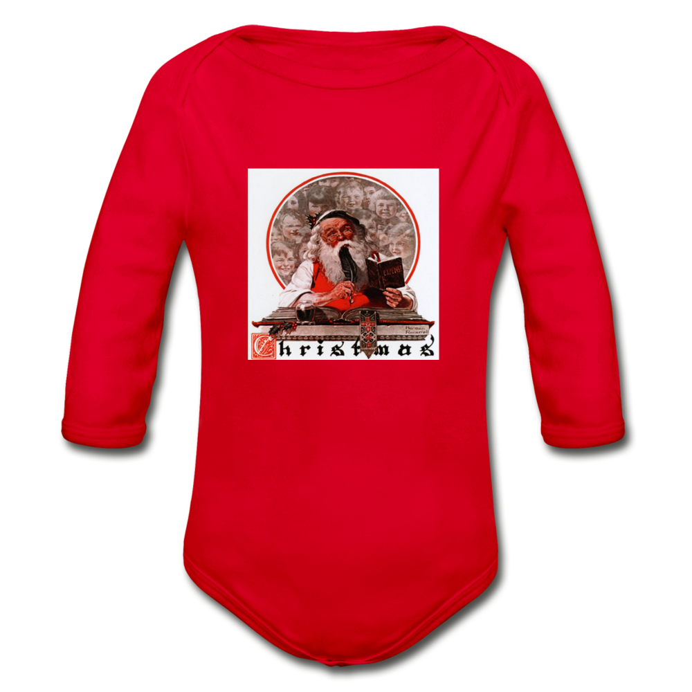 Santa's Expenses, Organic Long Sleeve Baby Bodysuit - red