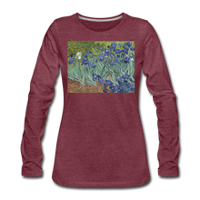 Load image into Gallery viewer, Irises, Women&#39;s Premium Slim Fit Long Sleeve T-Shirt - heather burgundy
