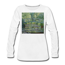 Load image into Gallery viewer, Water Lilies and Japanese Bridge, Women&#39;s Premium Slim Fit Long Sleeve T-Shirt - white
