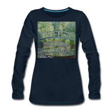 Load image into Gallery viewer, Water Lilies and Japanese Bridge, Women&#39;s Premium Slim Fit Long Sleeve T-Shirt - deep navy
