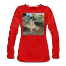 Load image into Gallery viewer, Dancer Bowing with Bouquet, Women&#39;s Premium Slim Fit Long Sleeve T-Shirt - red
