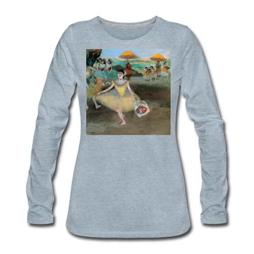 Dancer Bowing with Bouquet, Women's Premium Slim Fit Long Sleeve T-Shirt - heather ice blue