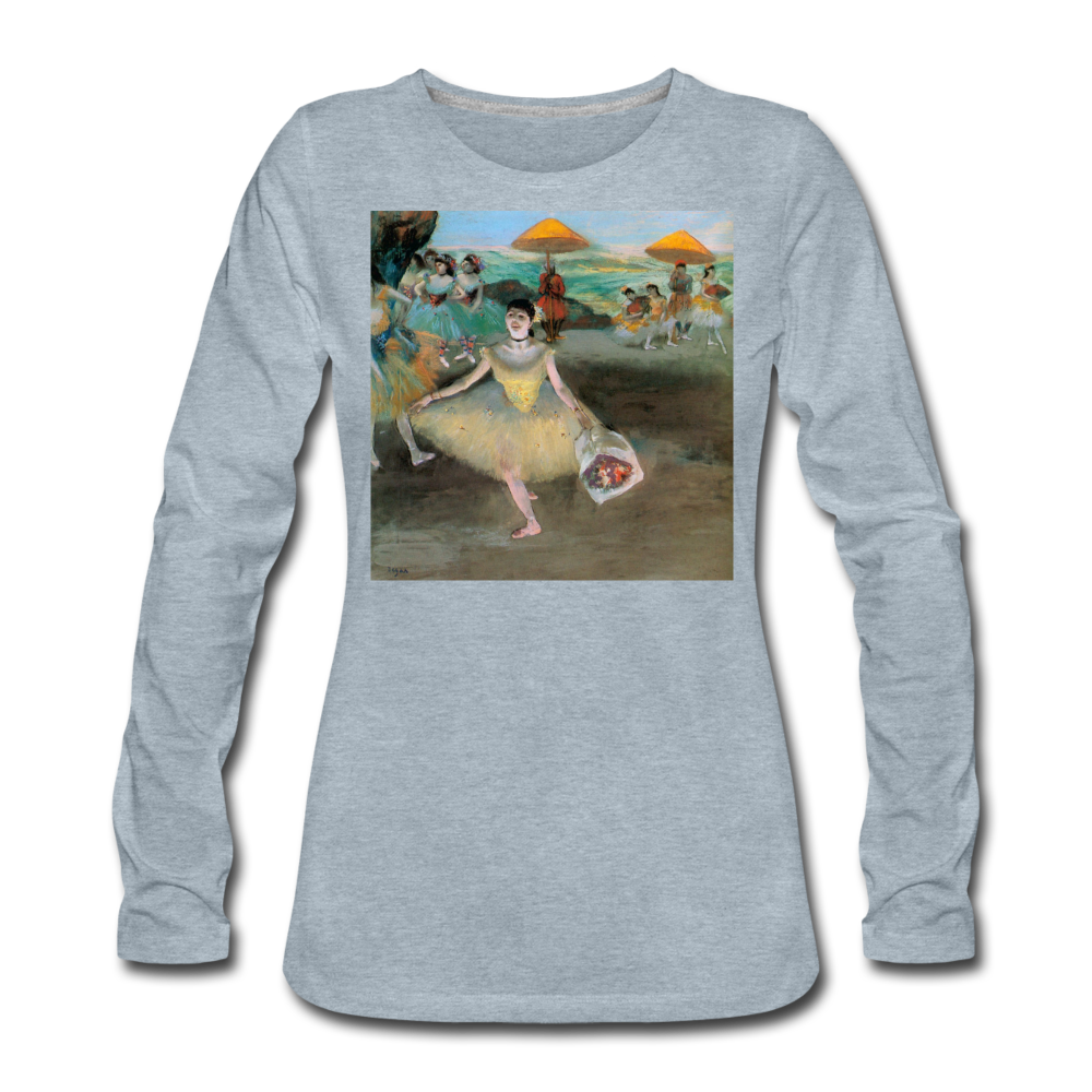 Dancer Bowing with Bouquet, Women's Premium Slim Fit Long Sleeve T-Shirt - heather ice blue
