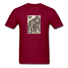 Load image into Gallery viewer, Christmas Woodcut Nativity, Unisex T-Shirt - burgundy
