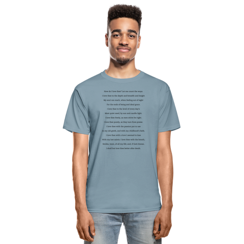 How Do I Love Thee? Hanes Adult Tagless Tshirt - stonewash blue