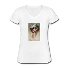 Load image into Gallery viewer, Vintage Valentine, Women&#39;s V-Neck T-Shirt - white
