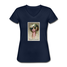 Load image into Gallery viewer, Vintage Valentine, Women&#39;s V-Neck T-Shirt - navy
