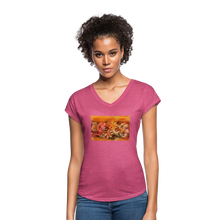 Load image into Gallery viewer, Garland of Flowers - Women&#39;s Tri-Blend V-Neck T-Shirt - heather raspberry
